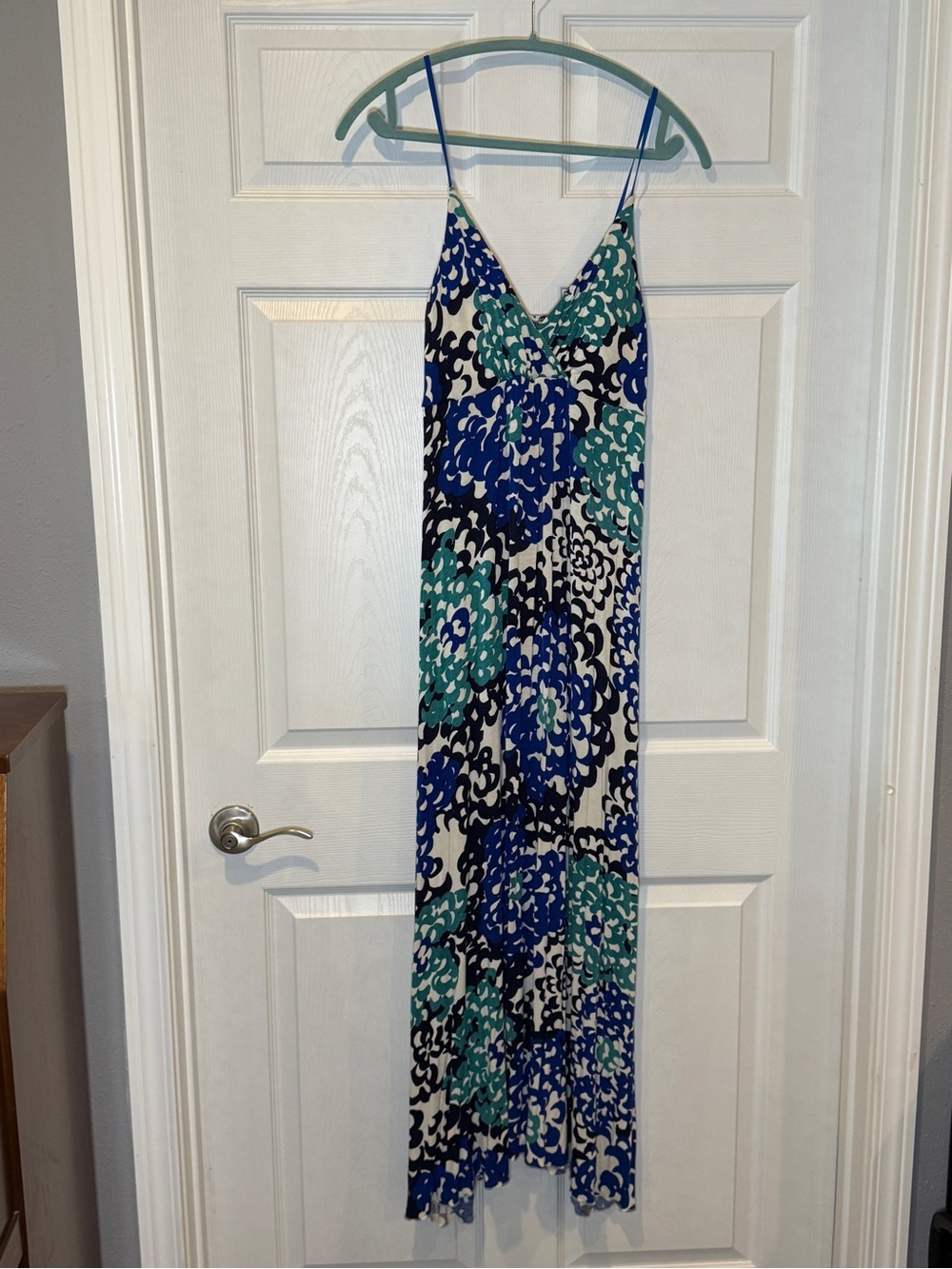 Anthropologie Pinkerton Teal & Blue Floral V-Neck Maxi Dress
